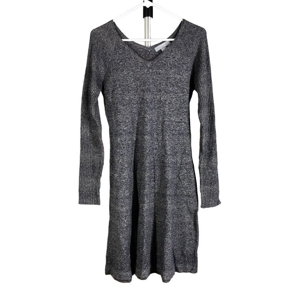 JANA Purple/Grey A-Line V-Neck‎ Long Sleeve Knit Dress Sz S